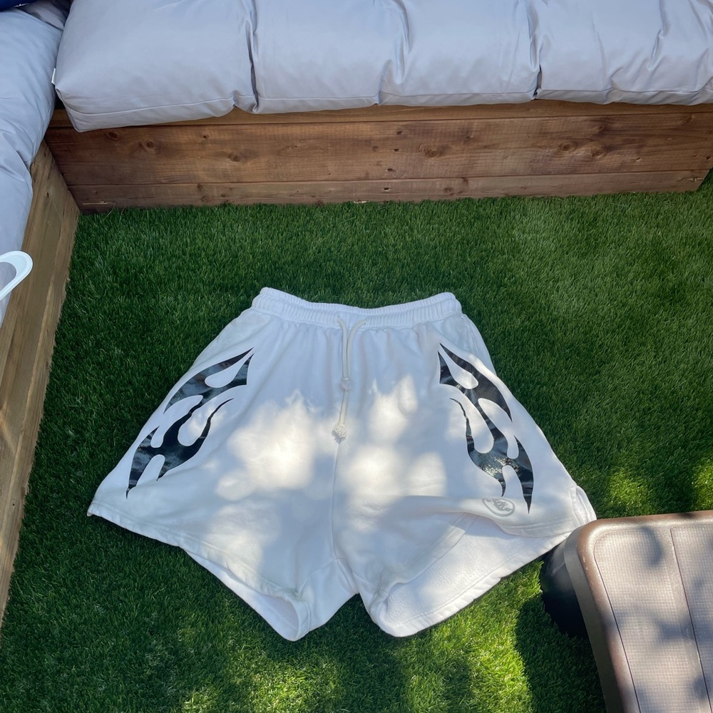 White Athletic Shorts with Black Design